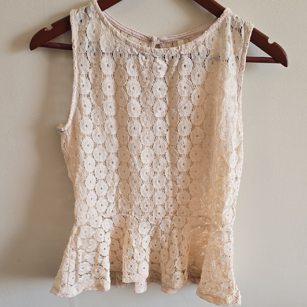 B Jewel Cream Lace Peplum Blouse